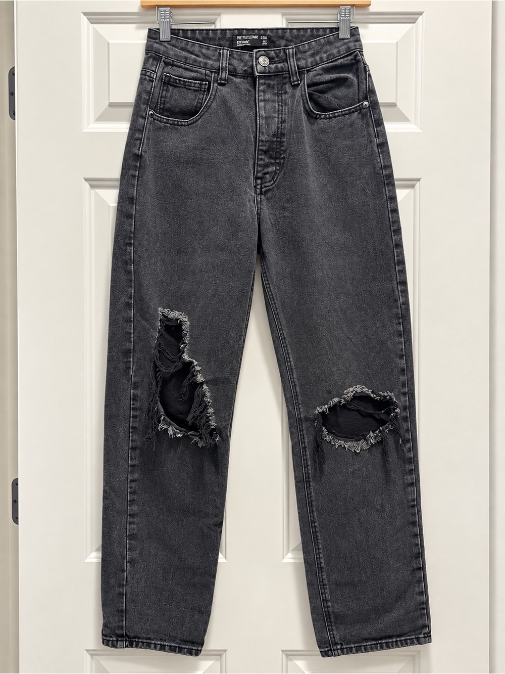 PrettyLittleThing Washed Black Boyfriend Jeans Distressed Relaxed Size 8